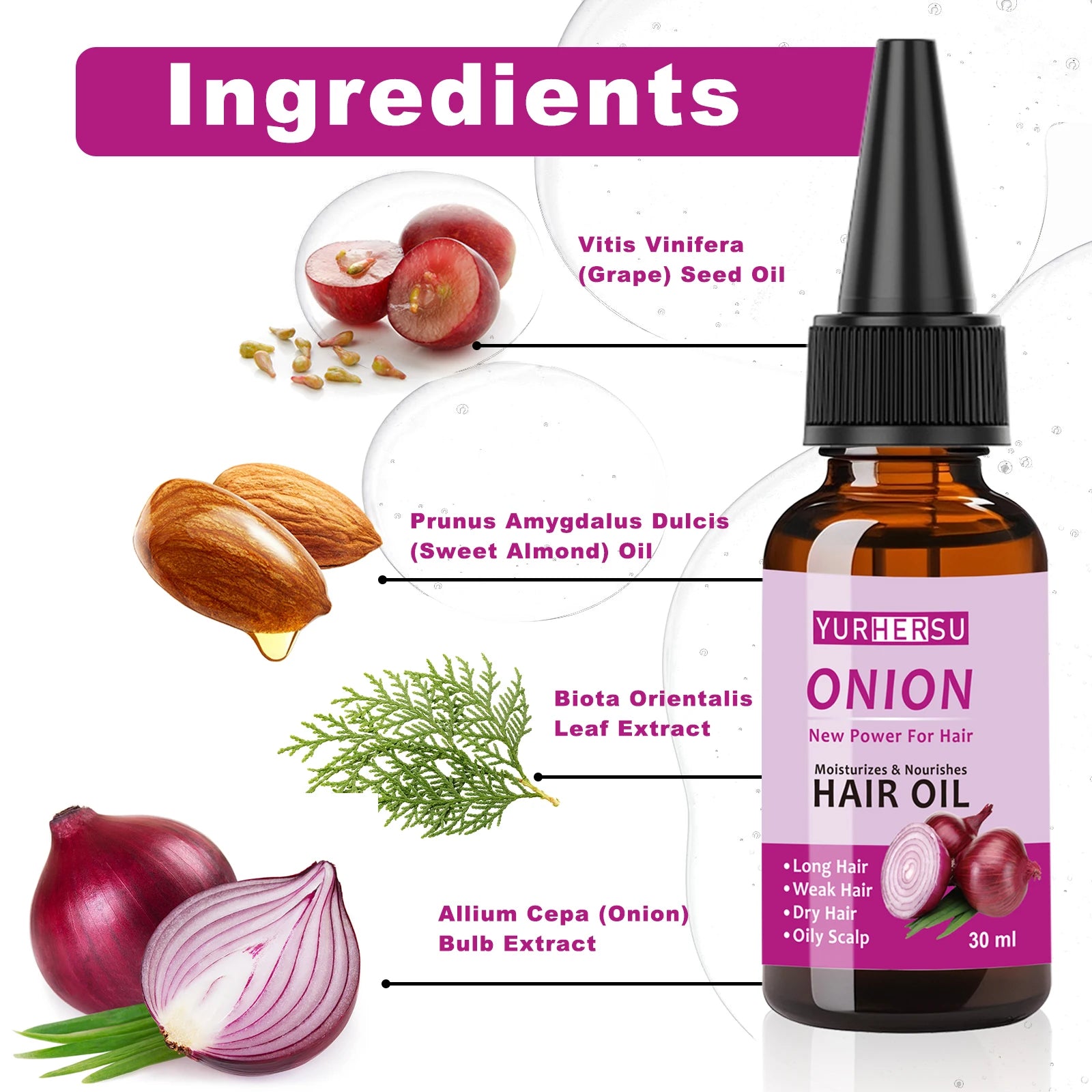 YURHERSU Onion Hair Oil – Pure Natural Hair Growth Treatment Hair Growth Oil Oasis Select