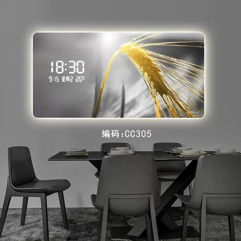 Light Luxury Barley Ear Living Room Decorative Painting Wall Clock Sofa Background Wall Luminous Electronic Clock Oasis Select CC305 with light 90CM X 45CM