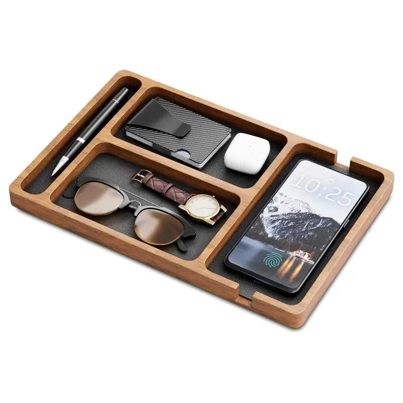Wooden Office Desktop Storage Box Solid Wood Partition Storage Box Mobile Phone Headphone Debris Storage Box Wooden Storage Tray Oasis Select