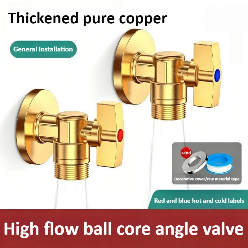 Brass Large Flow Water Stop Valves Hot and Cold Water G1/2" with Handle Bathroom Kitchen Sink Durable Stop Valve Oasis Select