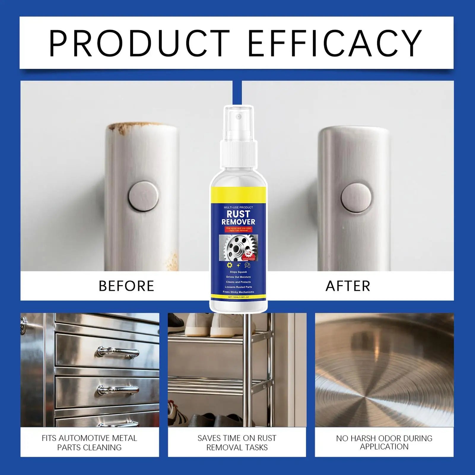 Rust Stain Remover Spray 100ml All-Purpose Rust Remover Spray Metal Iron Prowder Stain Removal Agent for Home Kitchen Clean Oasis Select