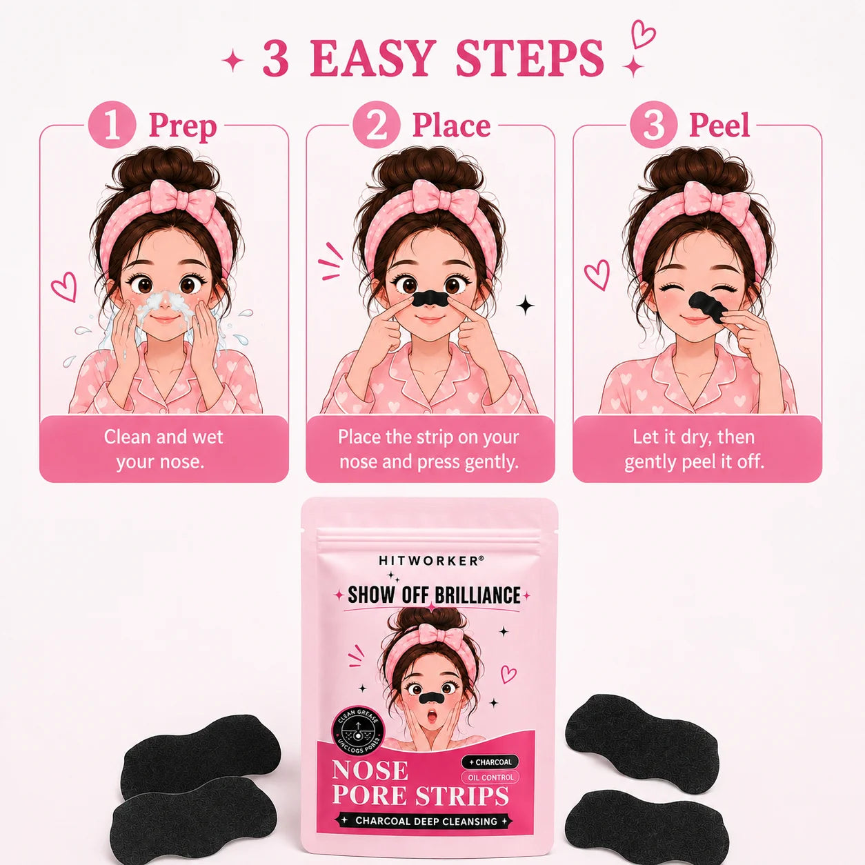 30Pcs Charcoal Nose Care Strips, Soft Fit Skin Routine Patch Set, Easy Home Use, Fresh Look, Travel Friendly Oasis Select
