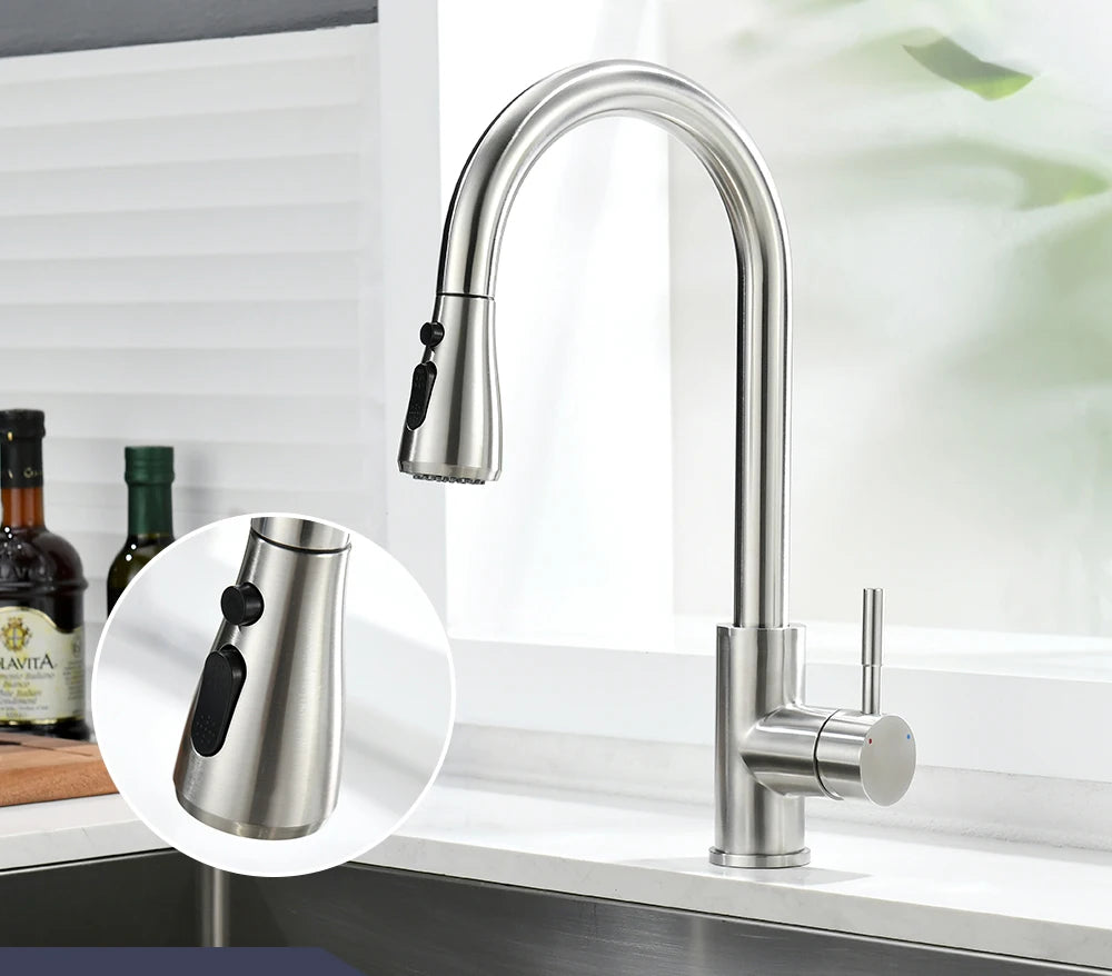 Kitchen Faucet Brushed Nickel Color Surface Hot and Cold Water Faucet Kitchen Sink Faucet Pull-out Kitchen Faucet Single Hole Oasis Select BrushedB