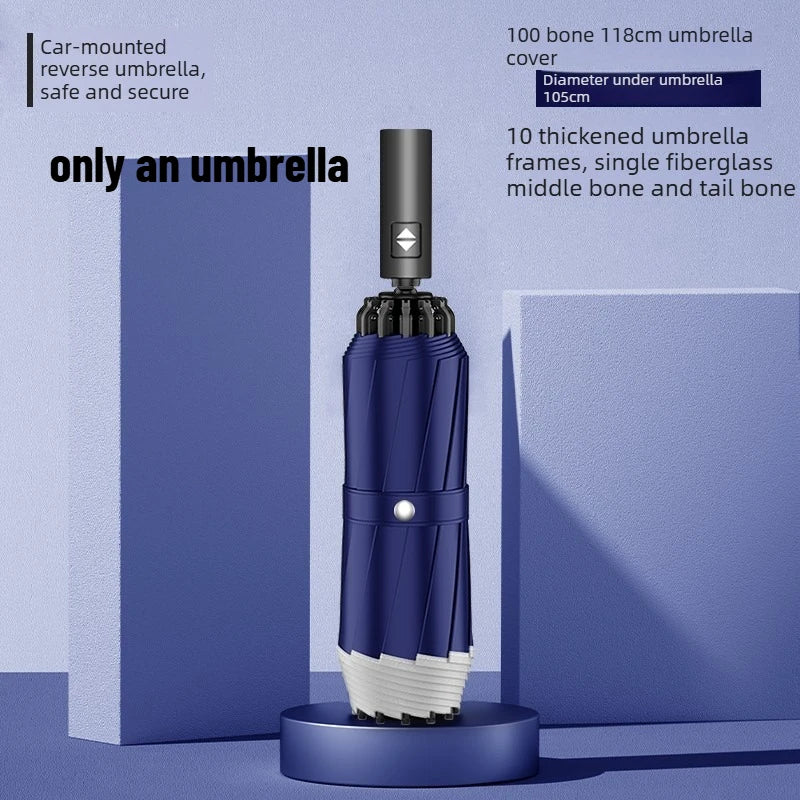 1pcs Auto Retractable Large Umbrella Heavy Rain Resistant Reverse Design Sturdy Thickened Structure for Daily Commute Oasis Select 210t 118cm blue Aluminum 12K