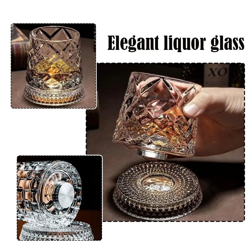 280ml Glass Cup with Base Crystal Rum Whiskey Rotating Glass Mug Diamond Cut Ice Flower Bubble Pattern Spinner Cup Business Gift Oasis Select