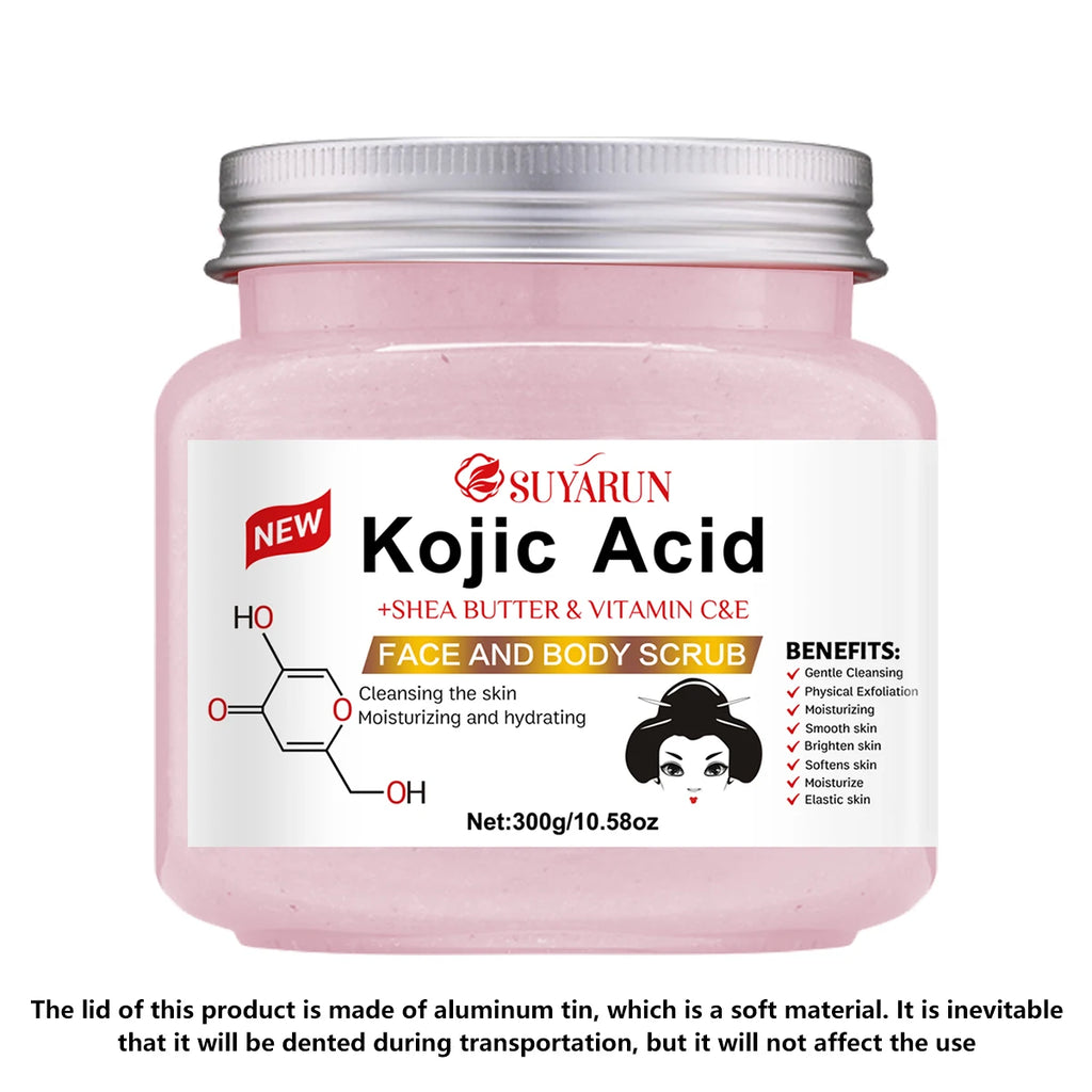 SUYARUN Kojic Acid Exfoliating Body Scrub - Brightening Dark Spot Remover, Natural Skin Smoothing Scrub for Soft Glowing Skin. Oasis Select 300g