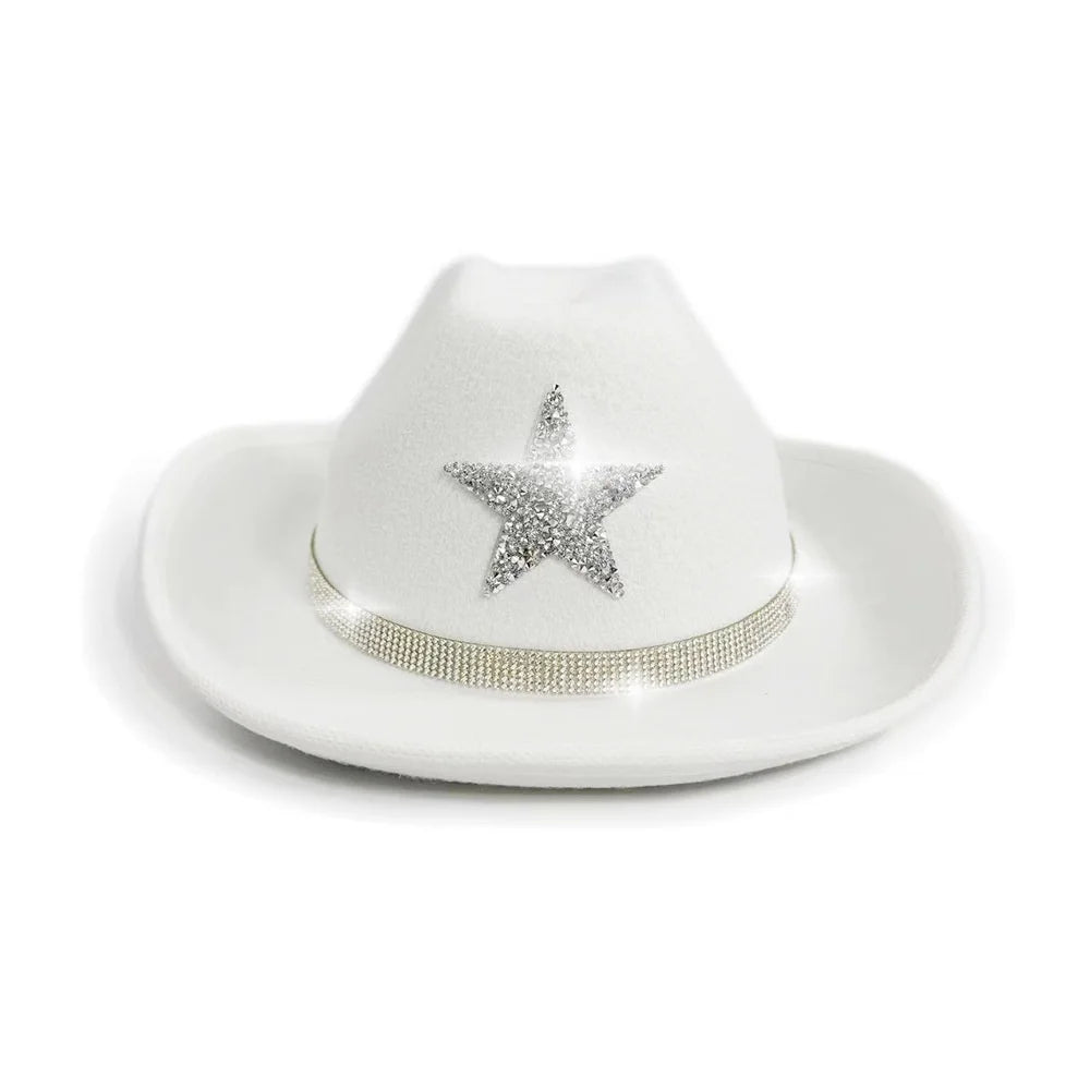 Pentagram Cowboy Hat Star Sequin Birthday Party Hats Cowgirl Hats Women Performance Hat For Adults Party Hats Cosplay Oasis Select White