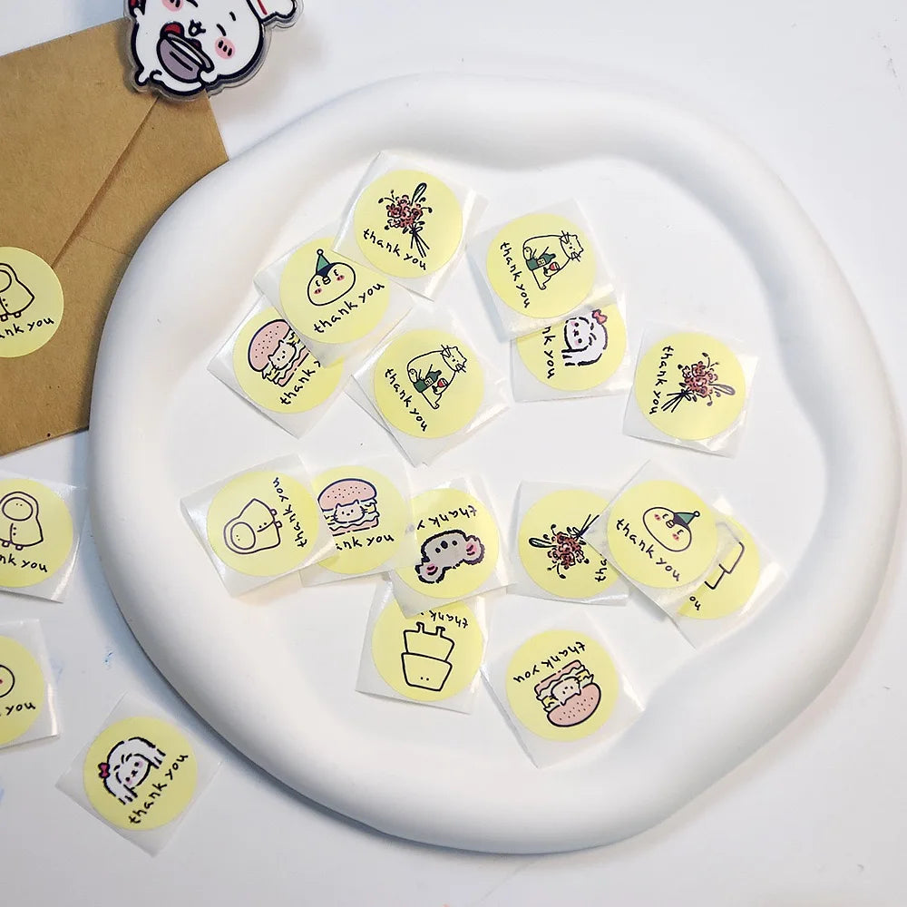 500 PCs/roll 1 inch Cartoon Stickers, Cute Thank You Stickers for Gift Wrap, Envelope Closure, Diy Decoration Oasis Select