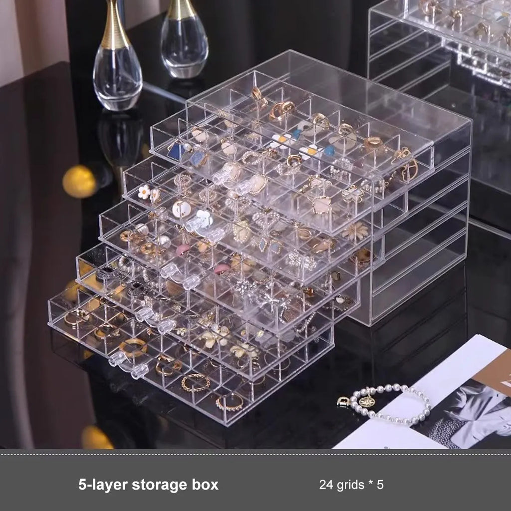 1pc Jewelry Drawer Storage Box, Transparent Display Box, Earring, Ring, Necklace Organizing Container with Compartments Oasis Select 5 layers - 120 grids