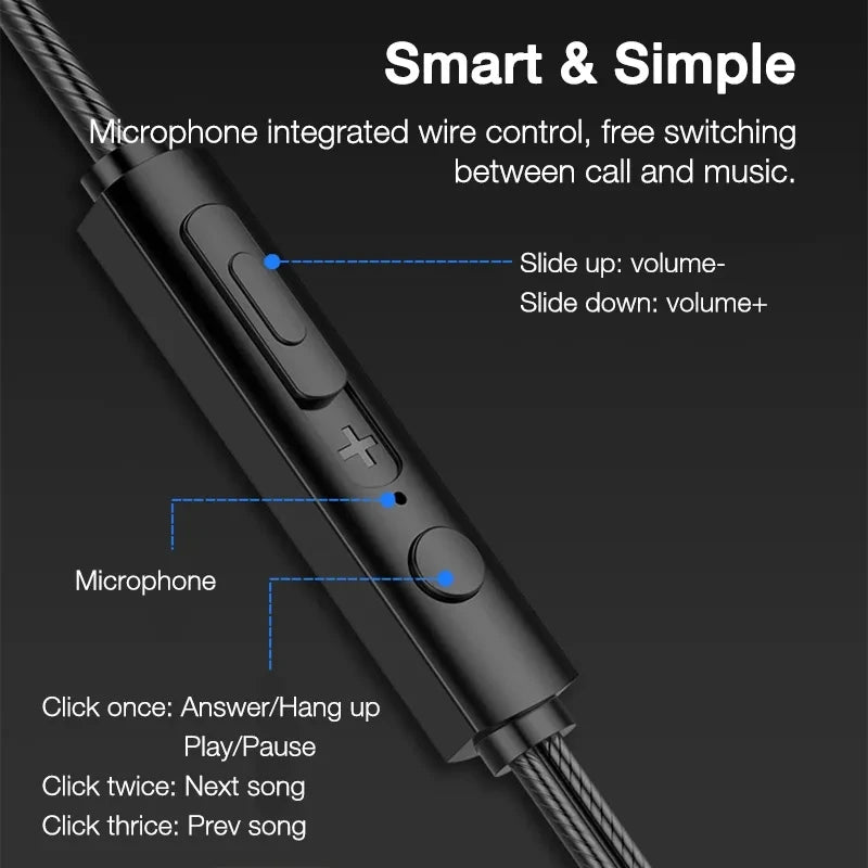 3.5mm Wired Headphones In Ear Headset Wired Earphones with Microphone Bass Stereo Earbuds Sports In-line Control For Phones Oasis Select