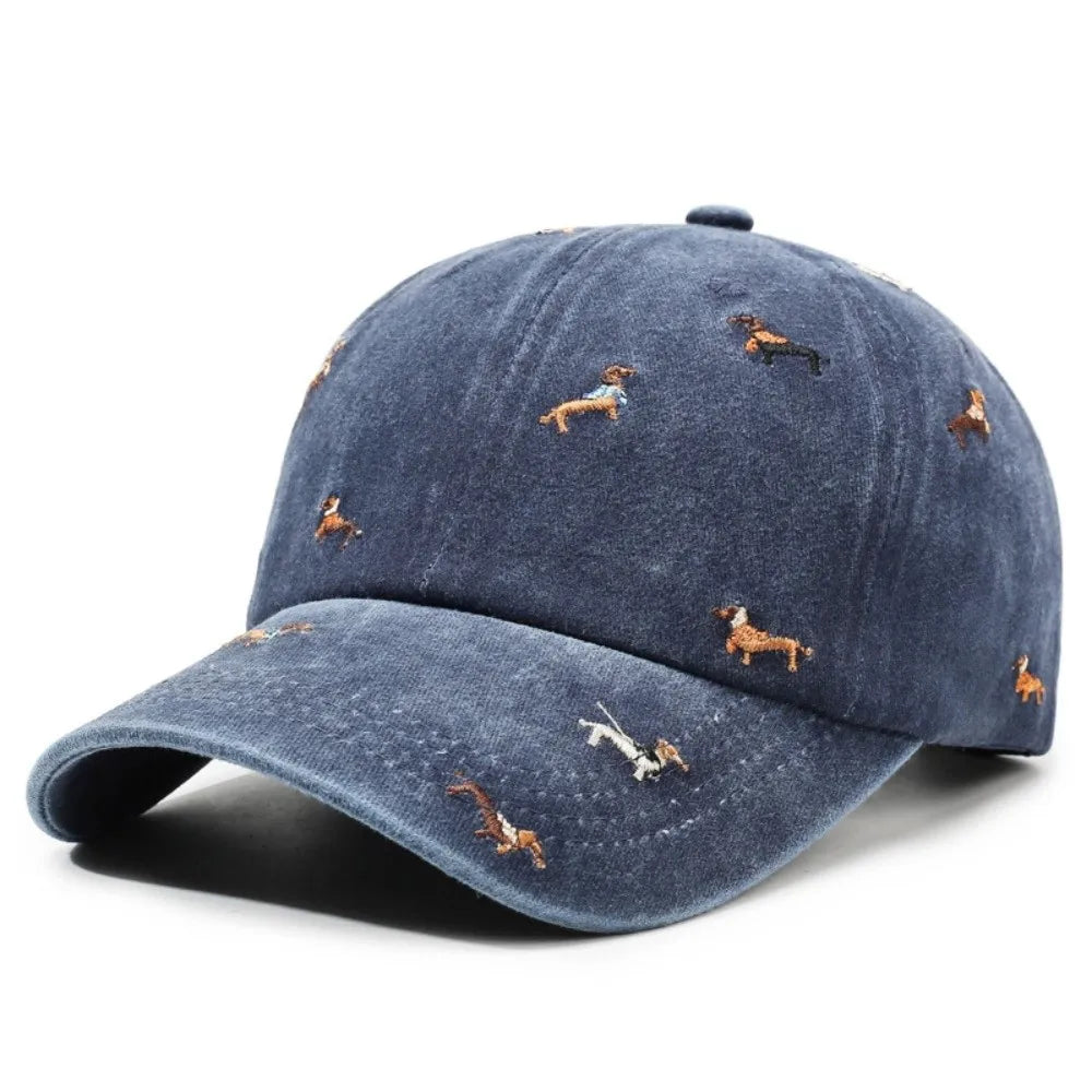 Fashion Embroidery Puppy Baseball Cap UV Protection Versatile Sun Hat Breathable Bonnet for Spring Summer Oasis Select Blue