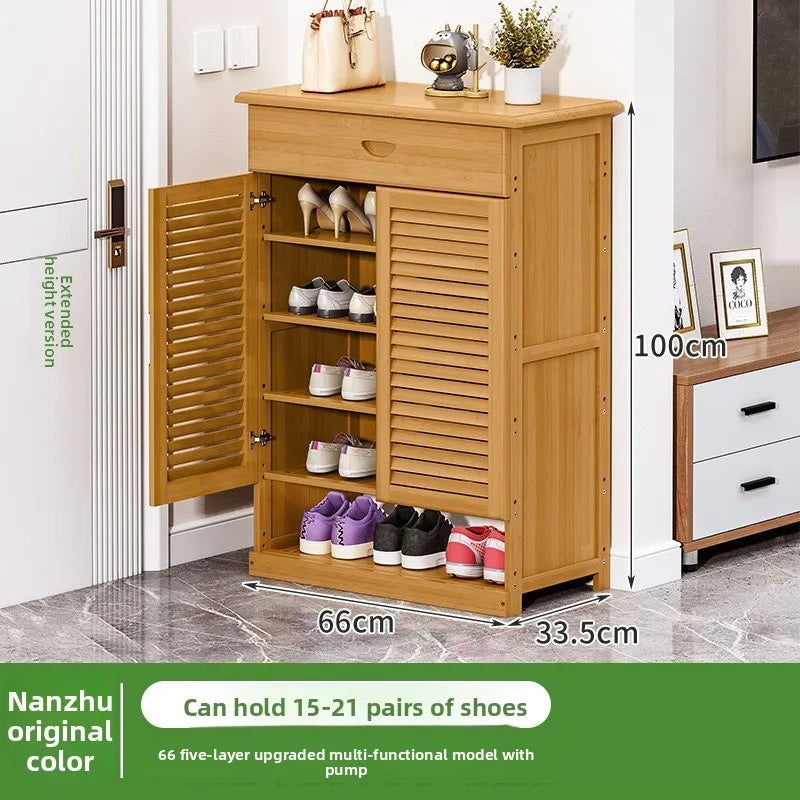 Shoe cabinet Household door porch cabinet Solid wood indoor shoe rack against the wall Large capacity dust-proof storage rack Oasis Select 66-5 floors