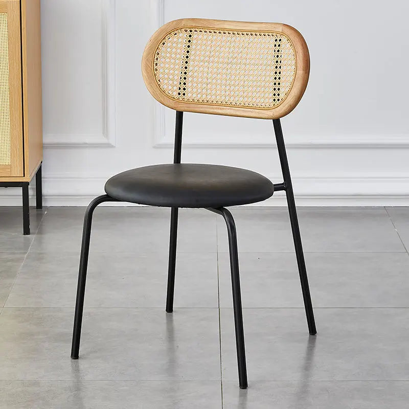 Multi-functional Household solid wood backrest dining chair office study rattan chair homestay milk tea shop seat Durable Oasis Select Black G