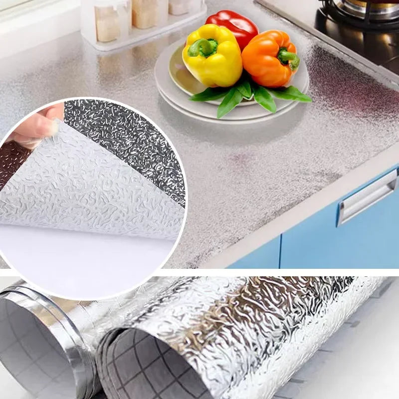 40cm Wide Self-Adhesive Aluminum Foil Waterproof And Oil-Proof Kitchen Stickers Suitable For Countertops Drawers And Cabinets. Oasis Select