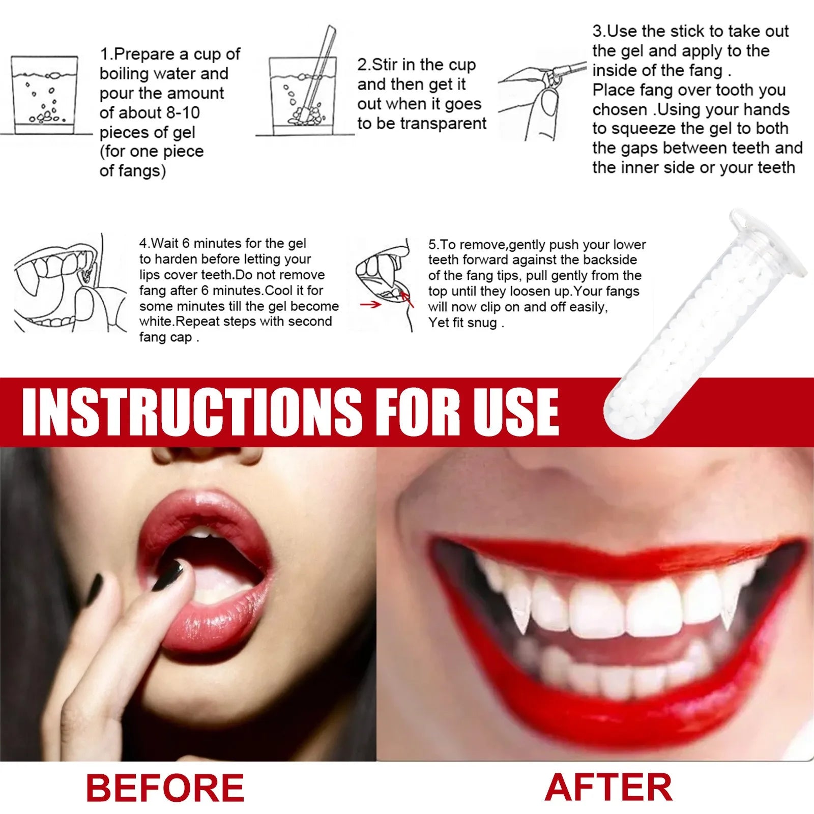Retractable Vampire Fangs – Halloween Zombie Teeth Cosplay Props Costume Prop Teeth Oasis Select