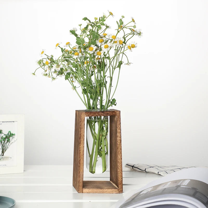 Creative Hydroponic Glass Vases Green Plant and Fresh Flower Arrangements Simple Solid Wood Tabletop Decorative Items Oasis Select