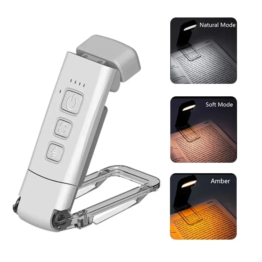 USB Rechargeable Reading Light Portable Clip-on LED Bookmark Lamp 3 Colors 5-Level Brightness Mini Book Light for Book Lovers Oasis Select White