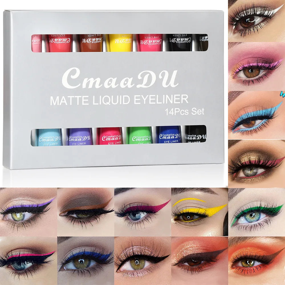CmaaDU 14 Colors Long-lasting Liquid Eyeliner Set Bright color, Easy to Paint Waterproof smooth fast vivid matte eye makeup Oasis Select