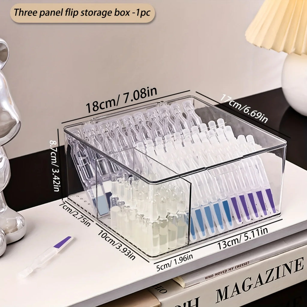 1pc acrylic transparent cosmetics ampoule storage rack can be stacked with three essence sorting box desktop drawer storage box Oasis Select 3grids-transparent