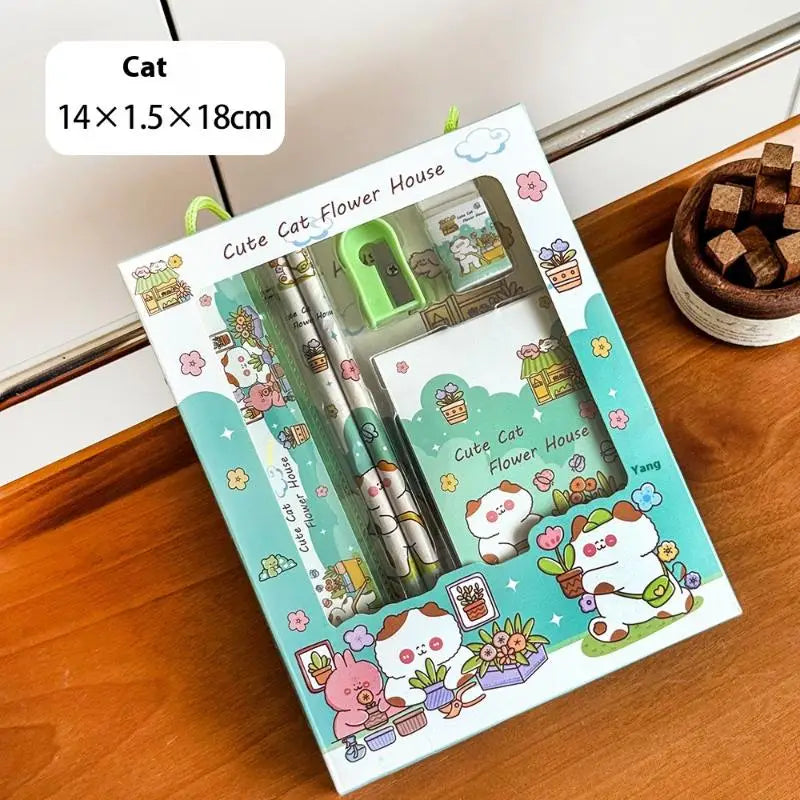 6Pcs/Set Cartoon Capybara Pencil Stationery Set Kawaii Eraser Pencil Sharpener Children Student Stationery Supplies Oasis Select MR-01