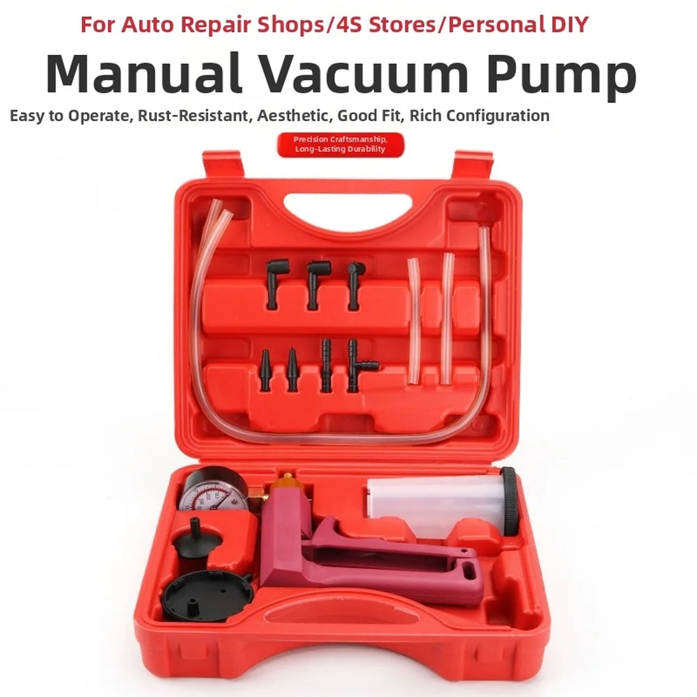 Vacuum Pump for Automotive Brake Maintenance Manual with Rubber Hose 120ml Tank Dual Scale Gauge and Steel Base Oasis Select