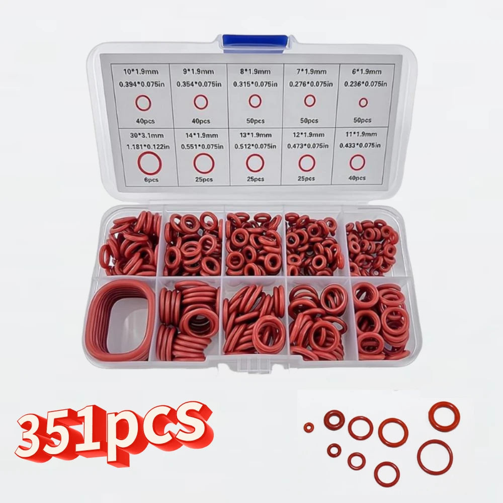 351PCS Silicone O-Ring Sealing Set, Ten Different Standard Sizes Oil Heat Resistant Rubber Gasket Pad For Cars Pipelines Oasis Select