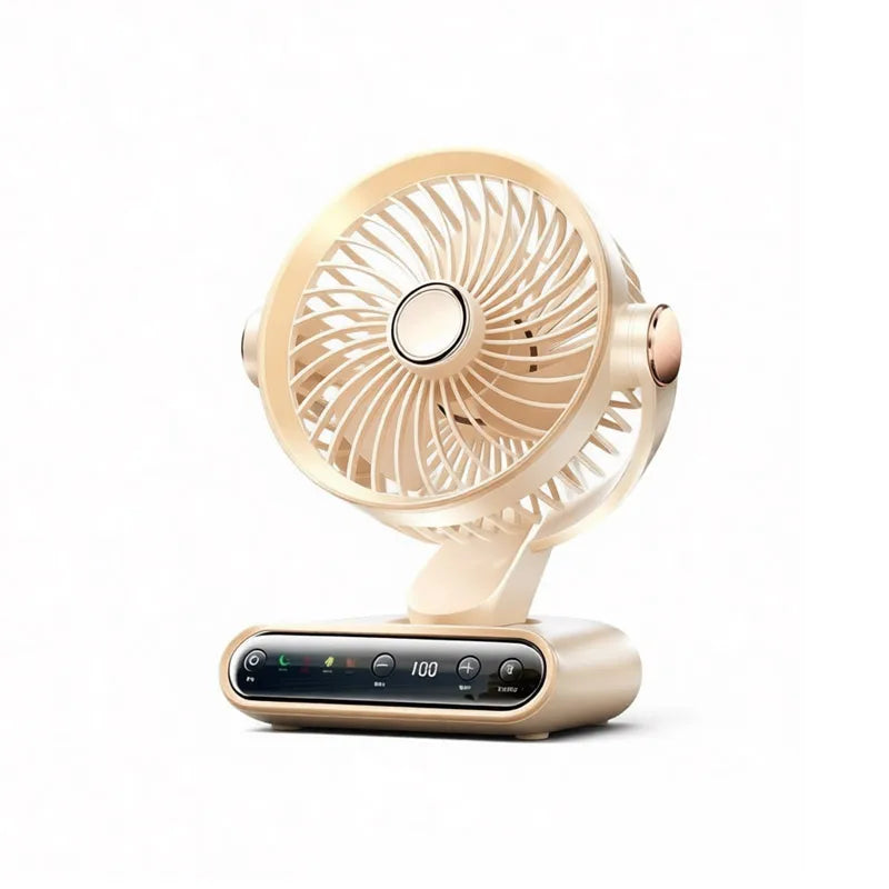 AI Smart Desktop Air Circulation Fan Turbo 100 Speed Type-C Rechargeable Quiet Brushless LED Display Timer for Home Office Baby Oasis Select Beige