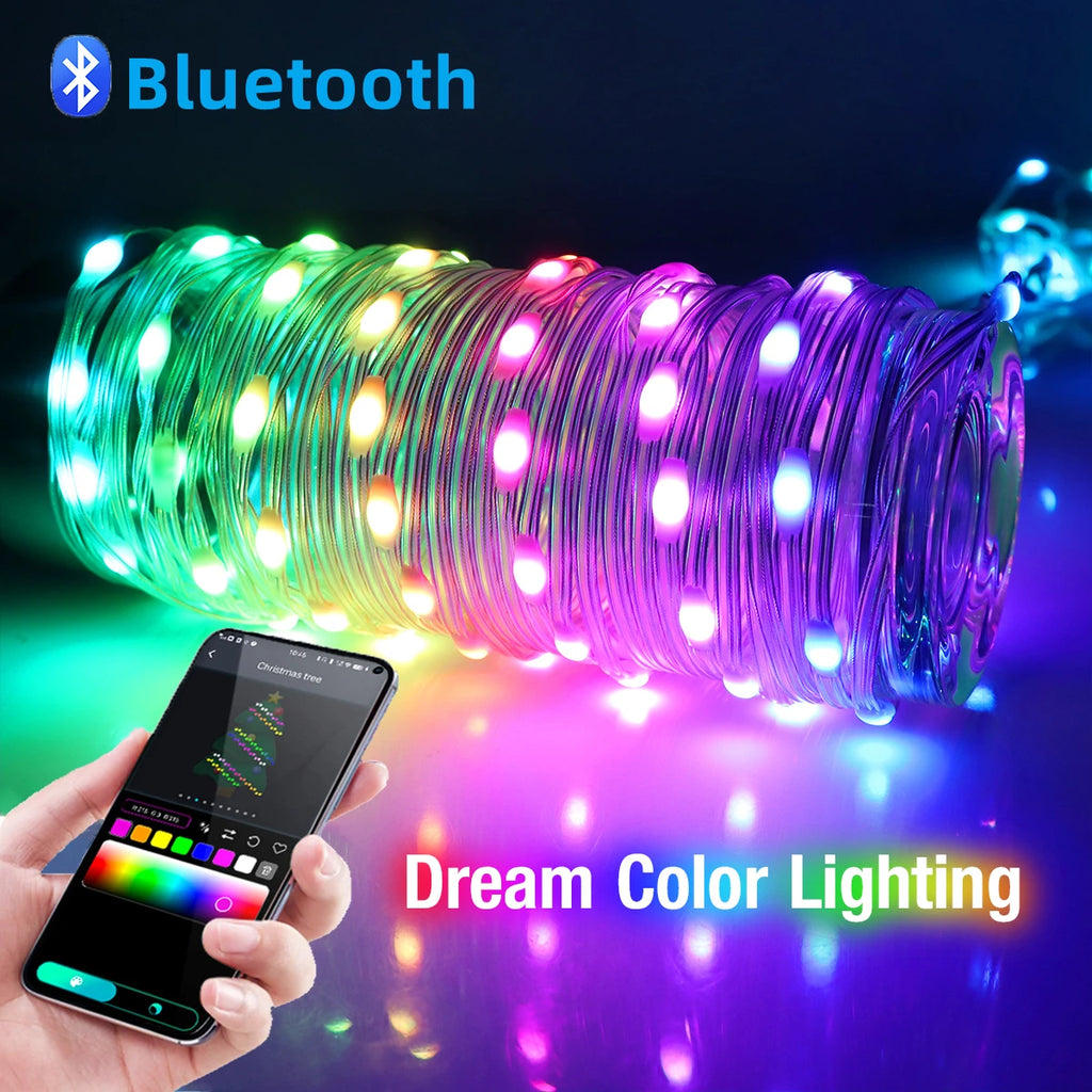 5m 10m 20m Smart String Light DIY USB Christmas Wedding Garland Decor Programmable Bluetooth RGBIC Fairy Lights Chains DC5V Oasis Select
