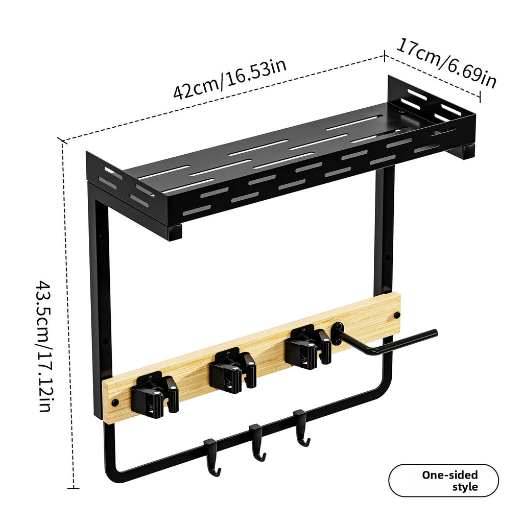 Household wall-mounted broom rack, mop clip, balcony, courtyard finishing and storage, hanging cleaning tool storage rack Oasis Select Black unilateral