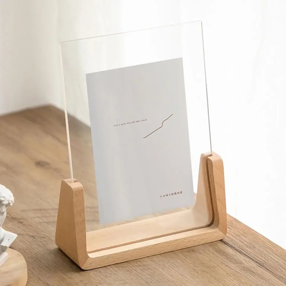 Walnut/Beech Creative Photo Frame Acrylic U Shape Transparent Frame Desktop Wood Wedding Pictures Frame Office Decor Oasis Select