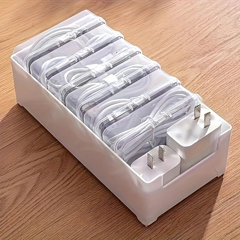 Cable Organizer Box Set Clear Plastic Storage For Chargers Desktop Office Home Produce Desk Fridge Container Basket Holder Oasis Select