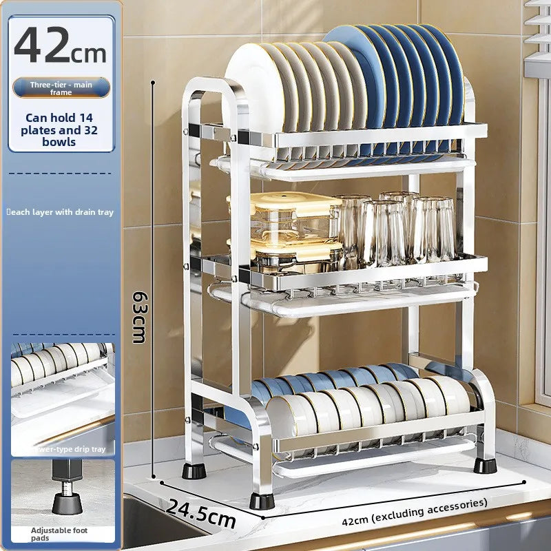 Dish storage rack Stainless steel kitchen tableware rack Ventilated drain basket Thickened dish drain rack Oasis Select 3-Main Frame