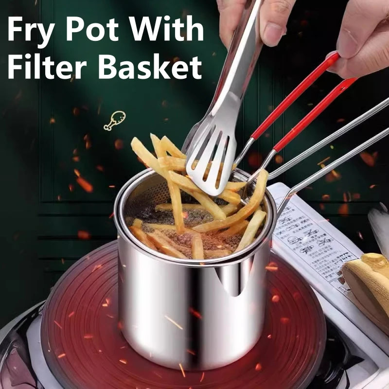304 Stainless Steel Deep Fryer Pot with Basket French Fries, Fried Chicken, Tempura, Small Fryer, for Gas Stove Induction Cooker Oasis Select