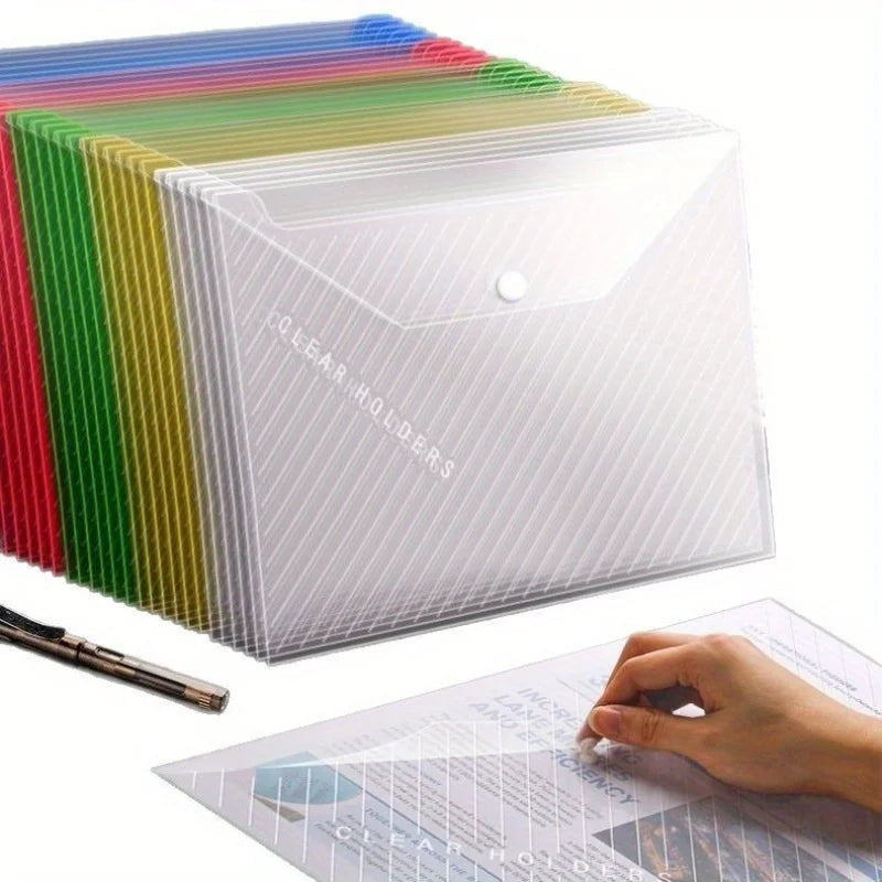 5pcs A4 File Bag Transparent Plastic Thickened Large-capacity Waterproof Snap-on Type Test Paper Storage Bag for Archives Oasis Select