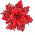10-Pack Glitter Christmas Flower Ornaments 14cm | Pink Gold Red