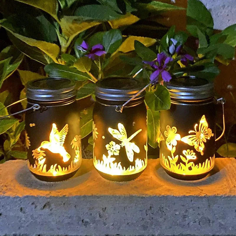 Carved Solar-powered Mason Bottle Garden Decoration Outdoor Courtyard Hanging Light Creative Atmosphere Portable Night Light Oasis Select