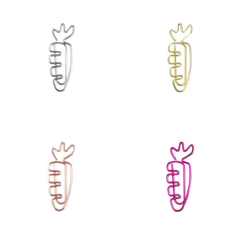 20pcs Students Stationery Carrot Shaped Paper Clips Cartoon Metal Metal Paperclip Cute Creative Bookmark Holder Office Oasis Select
