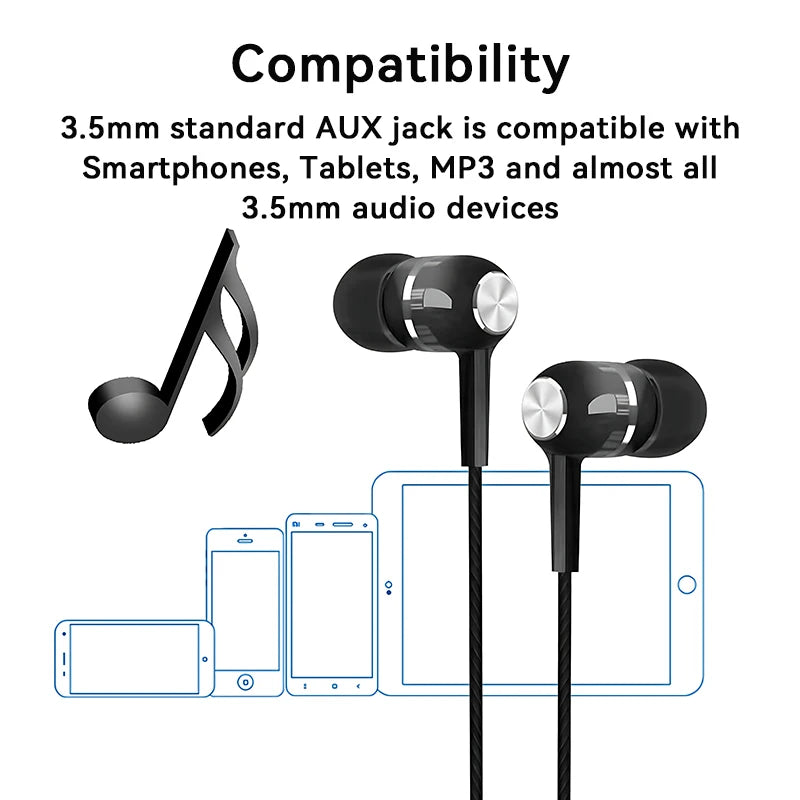 3.5mm Headphones Sports Wired Earphones HIFI Bass Wired Earbuds in-Ear Headset Game Subwoofer with Mic Handsfree Call For Phones Oasis Select