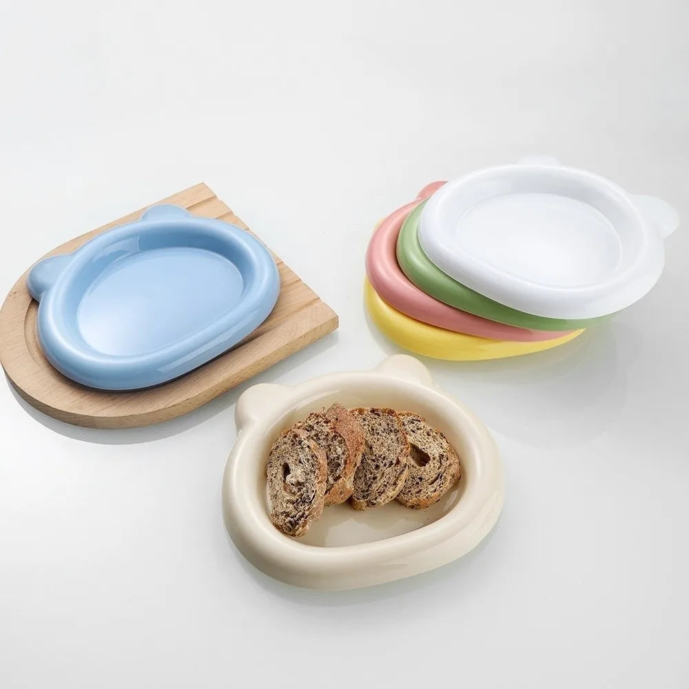 Colorful Plastic PP Cat Bowls Little Bear Pastry Plate Kitten Bowl Ins Cute Pet Supplies for Puppy Cat Oasis Select