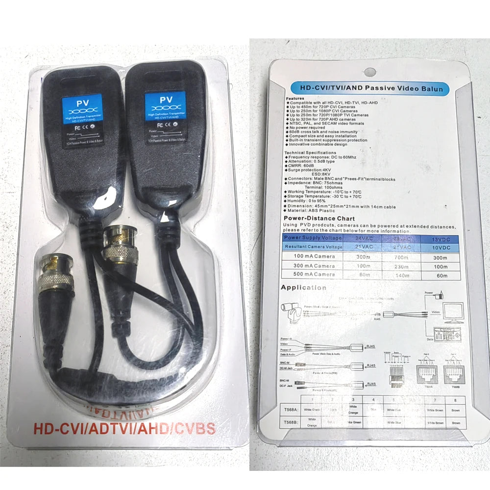 1CH Passive Balun RJ45 CCTV Video Transceiver Coax BNC for HDCVI HDTVI AHD Analog High Definition Camera Power Supply Connectors Oasis Select