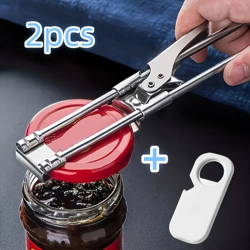 2PCS Multifunctional Bottle Cap Opener, Adjustable Stainless Steel Can Opener with Magnetic Refrigerator Bracket Oasis Select Silver