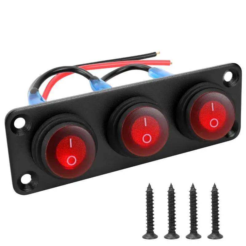 6.Vehicle 12V Waterproof Switch Panel: 1-6 Gang Rocker Toggle On-Off Switches with Red LED Light for Boat, Truck Oasis Select A3