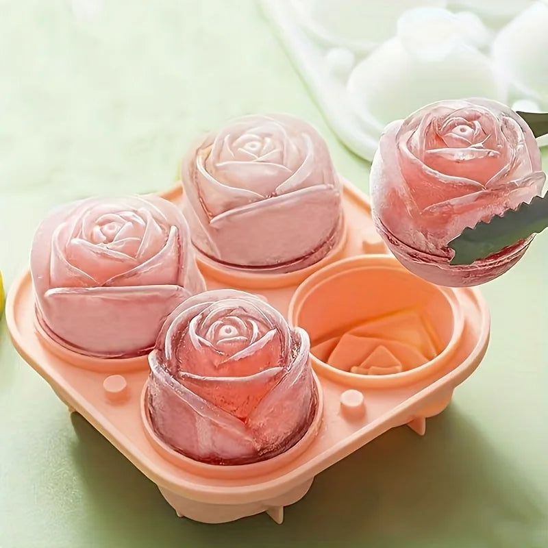 1pc Rose Shape Ice Cube Mold 4 Grids, Multifunctional Tray for Chocolate Jelly Candy Ice, DIY Party Supplies for Kitchen Bakery Oasis Select