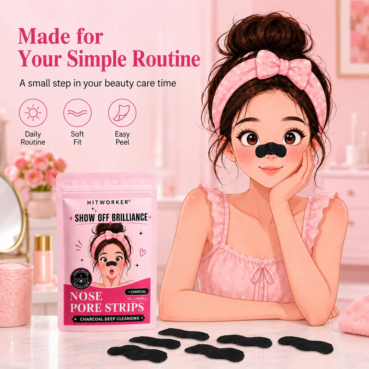30Pcs Charcoal Nose Care Strips, Soft Fit Skin Routine Patch Set, Easy Home Use, Fresh Look, Travel Friendly Oasis Select
