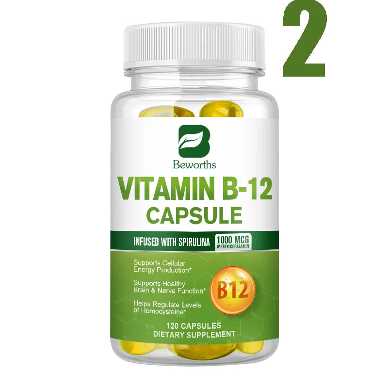 BEWORTHS 1000mcg Organic Vitamin B12 Capsules Support Cellular Energy Production, Brain and Nervous System Health 120PCS Oasis Select 2Bottles United States