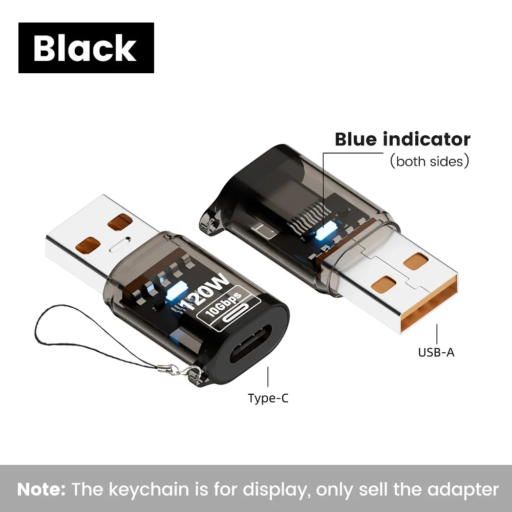 USB-A to Type-C Adapter – 120W Fast Charging & 10Gbps USB-C Adapter Oasis Select Black-USB to Type C