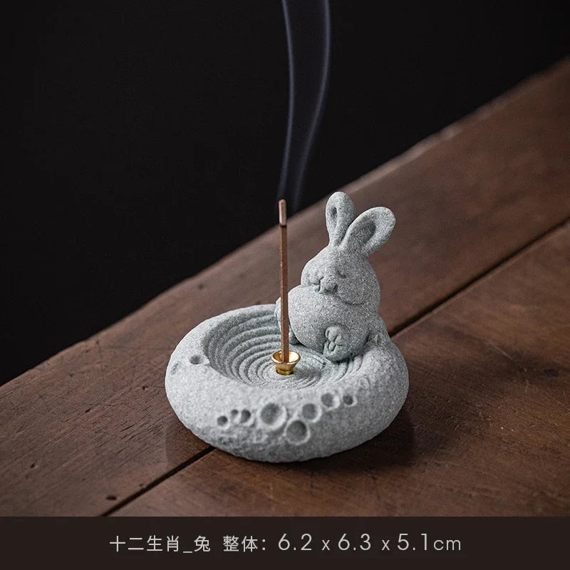 Blue Sand Stone Twelve Zodiac Tea Ceremony Decoration Aromatherapy Chinese Stove Incense Holder Lovely Table Decoration Oasis Select rabbit