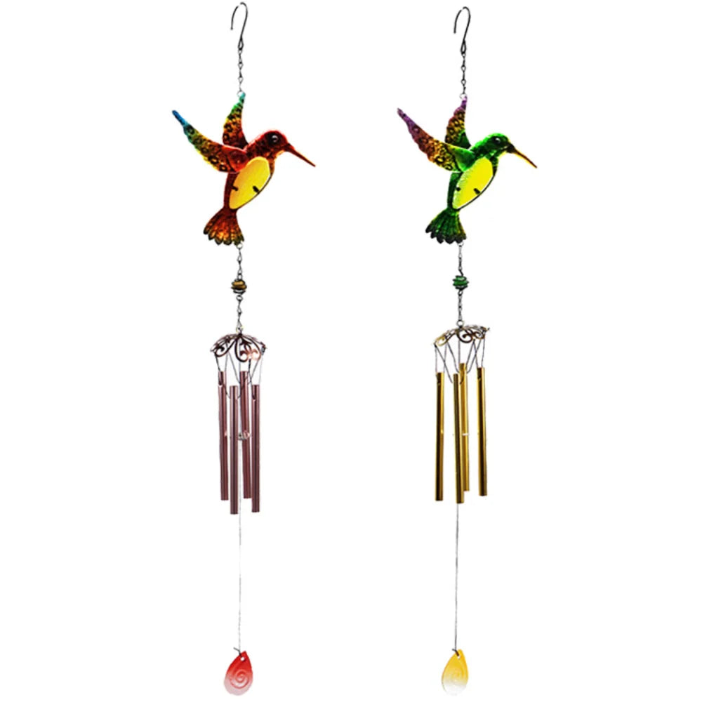 Wind Chime Hummingbirds Dragonflies Metal Glass Painted Crafts Hanging Pendants Bell Aluminum Pipe Home Courtyard Hanging Decors Oasis Select