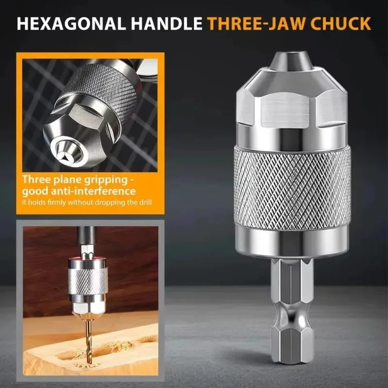 Drill Chuck Adapter Quick Change Pneumatic Drill Chuck 3-Jaw Hex Shank Chuck Professional Converter Hex Shank for Woodworking Oasis Select