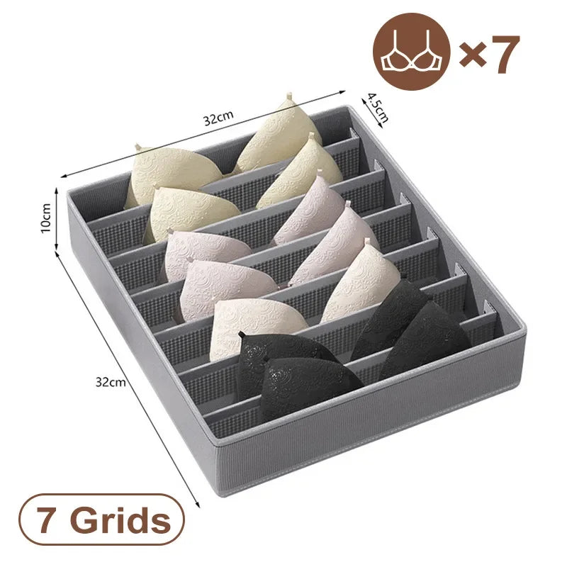 Sports Bra Underwear Organizer Storage Box Panties Socks Storage Boxes Wardrobe Clothes Organizer Cabinet Drawers Separator Box Oasis Select 7grids-gray